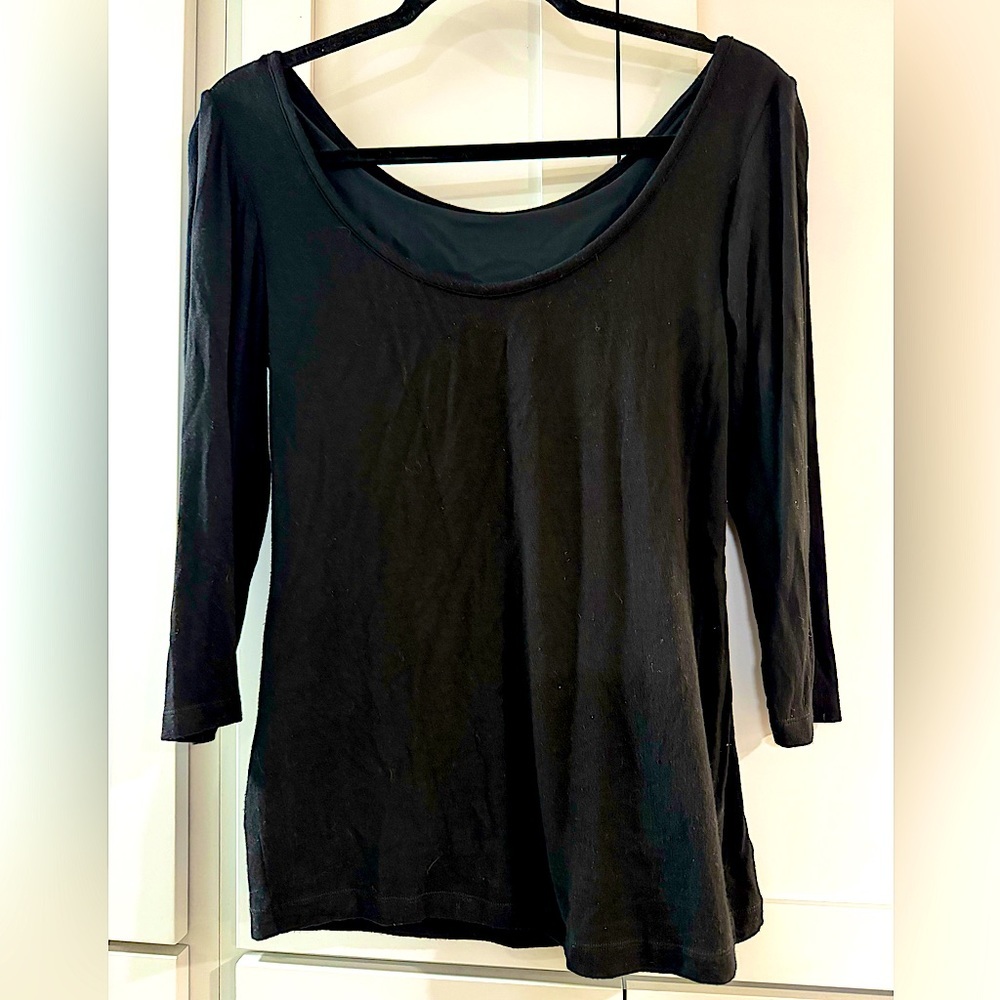 Ruby Ribbon Fully Lined Shapewear Scoop Neck Black Jersey Knit Blouse Large